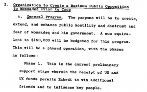 Donald Wilber's Draft of the coup against Mossadegh, also known as Operation Ajax. C.I.A. Document, Appendix B, page 15. (Source)