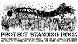 A graphic created by an anonymous Mardi Gras crew for their march against DAPL (Credit: Guise of Fawkes)