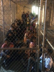 People rounded up by ICE kept in an unsanitary holding pin in an undisclosed Texas detention center (Credit: office of rep. Henry Cuellar/Huffington post)
