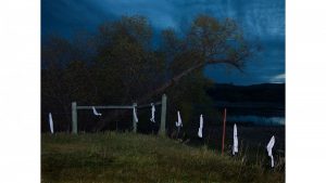 prayer ties on a fence at Rosebud camp