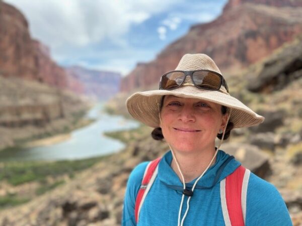 Image of MES Director, Carri LeRoy backpacking in the grand canyon