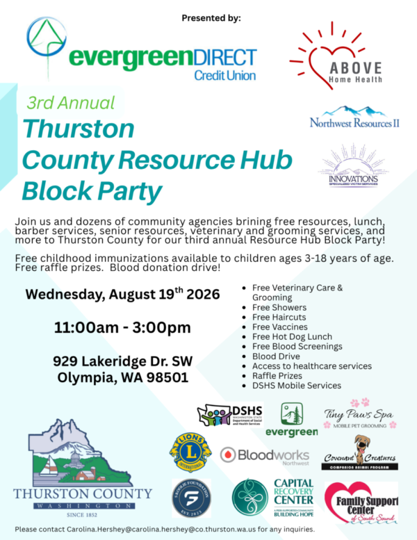 Thurston County Resource Hub Block Party Flyer Image